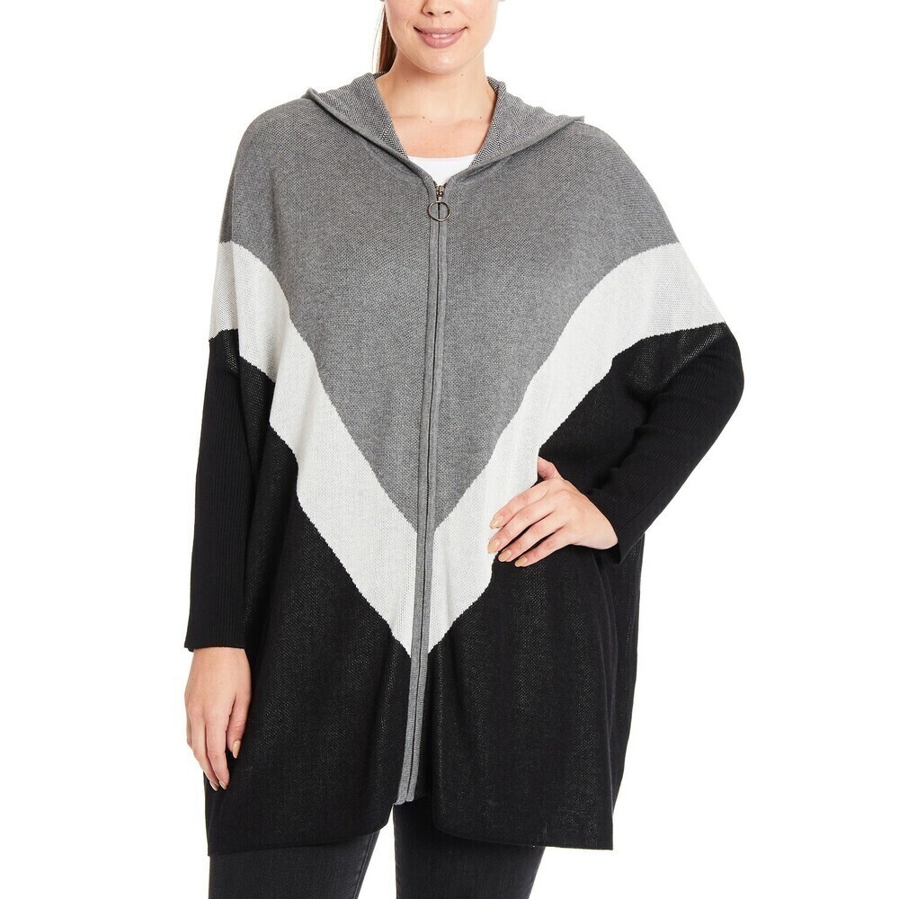 Joseph A women's hooded Zip Cardigan Dolman Sleeve Chevron Colorblock Size S